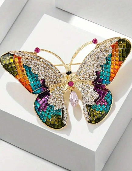 1pc Elegant Butterfly Rhinestone Decorated Brooch Pin Costume Lapel Shirt Sweater Jacket Accessory