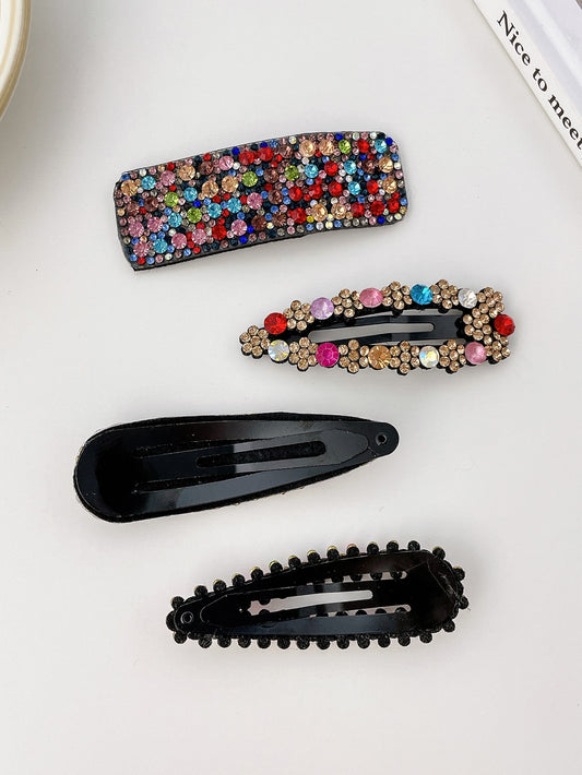 4pcs Multicolor Women's Heavy Duty Rhinestone Hair Clips Suitable For Daily And Festival Usage Royal Claw Clips Hair Claws Hair Barrettes, School Stuff, Looks Of Party, Hair Accessories, Head Accesssories