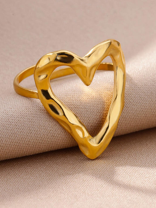 1pc Fashionable Stainless Steel Heart Decor Cuff Ring For Women For Daily Decoration