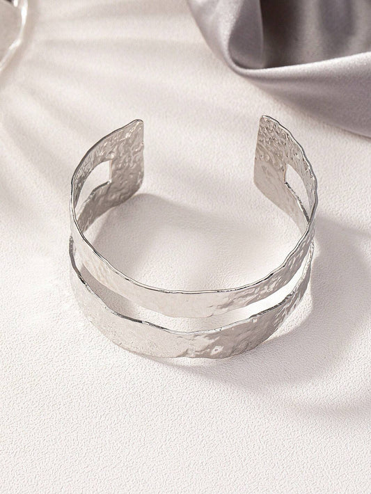 1pc Fashionable, Simple, And Retro European And American Style, Textured Open Cuff Bracelet