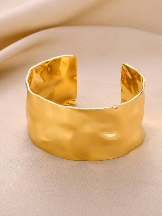 1PC Exaggerated Bump Textured Cuff Bracelet Gold Sliver Plated Stainless Steel Adjustable Wide Bangle Bracelets For Women Striking Look Minimalist Jewelry Gift