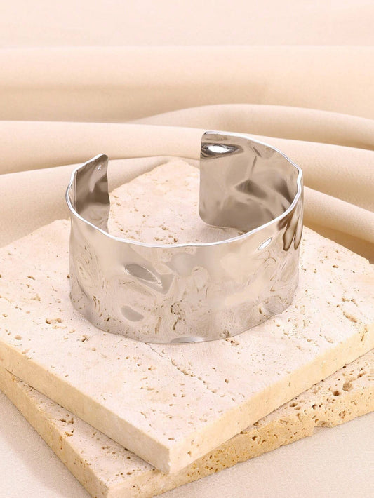 1PC Exaggerated Bump Textured Cuff Bracelet Gold Sliver Plated Stainless Steel Adjustable Wide Bangle Bracelets For Women Striking Look Minimalist Jewelry Gift