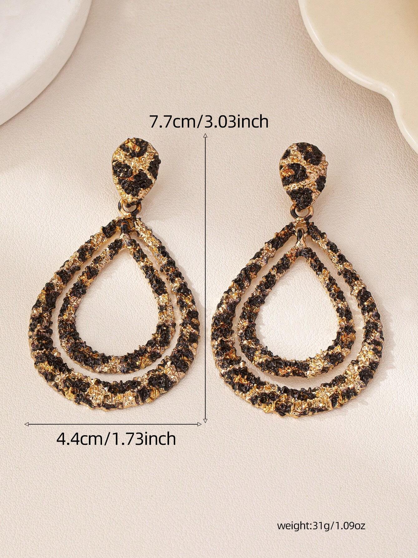 1 Pair Of Personalized European And American Style Double Layered Water Droplet Leopard Print Earrings Suitable For Daily Commuting And Banquet Activities