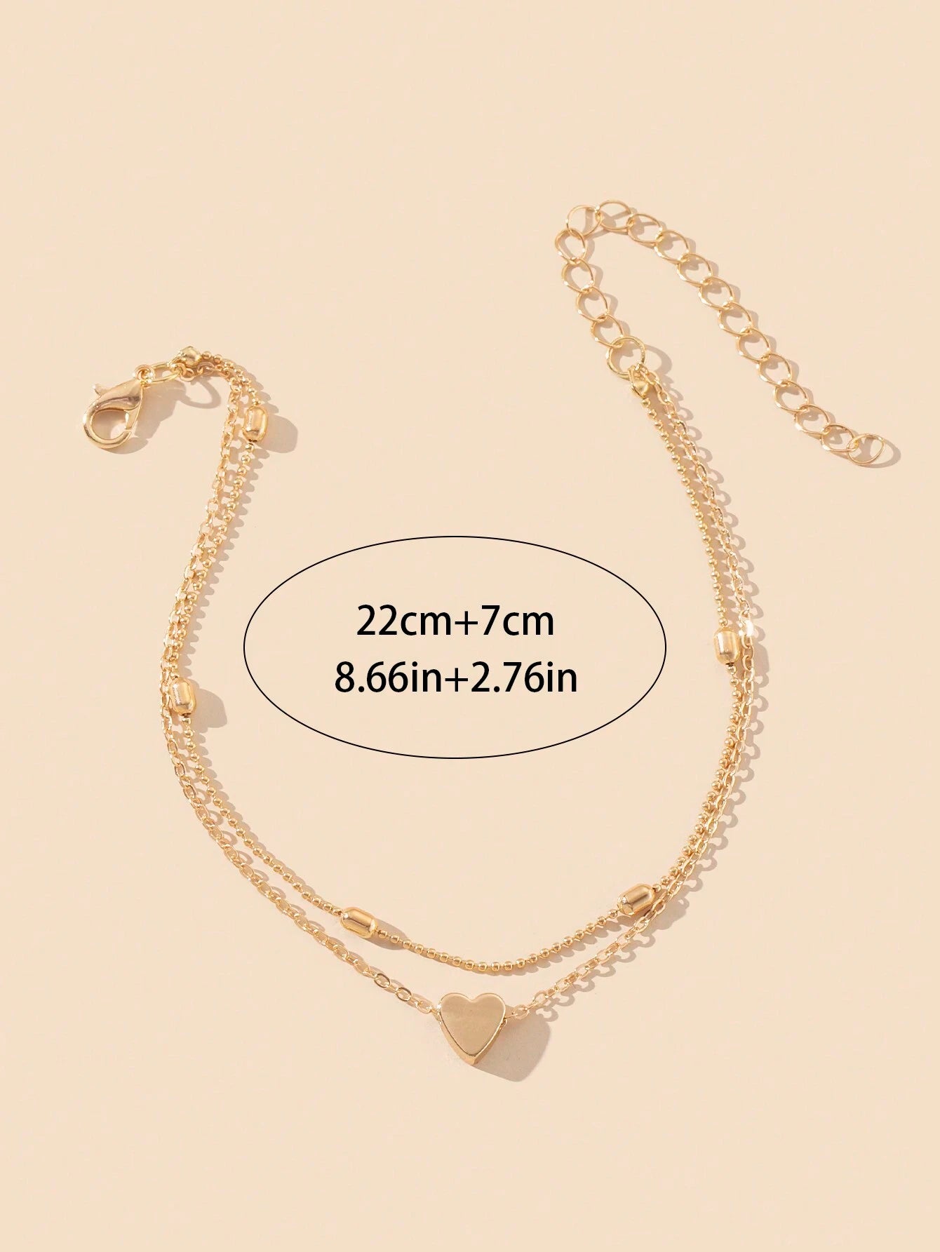 1pc European And American Fashion Minimalist Double-Layer Heart-Shaped Anklet, Suitable For Women's Beach Outings, Daily Commute, Work Gatherings, Birthday Gifts