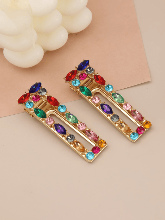 2pcs Elegant Rhinestone Waterdrop & Square Shaped Alligator Hair Clip Hairpins For Girls Claw Clips Hair Claws Hair Barrettes, School Stuff, Looks Of Party, Hair Accessories, Head Accesssories