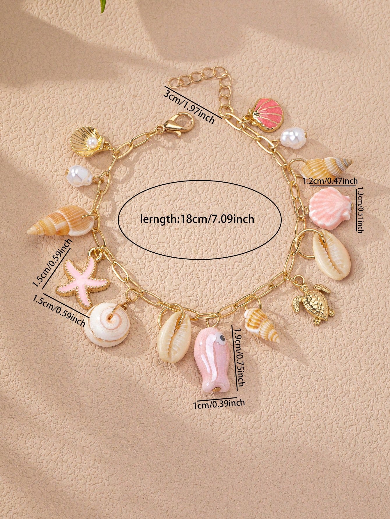 1pc Summer Ocean Life Theme Bracelet, Beach Style Starfish & Shell Pendant Bracelet, Bohemian Vacation Jewelry For Women
