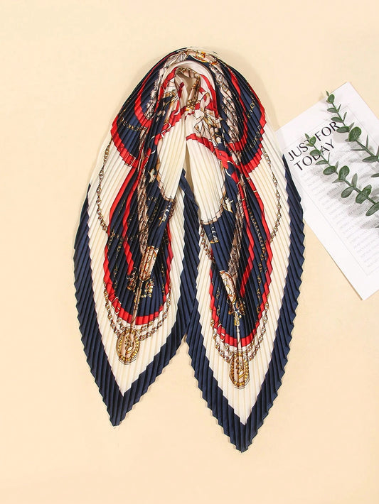 1pc Women's Spring New Bandana Crinkle Print Scarf Neck Wrap Headband Multipurpose Tie Band, Suitable For Daily Use For Dress