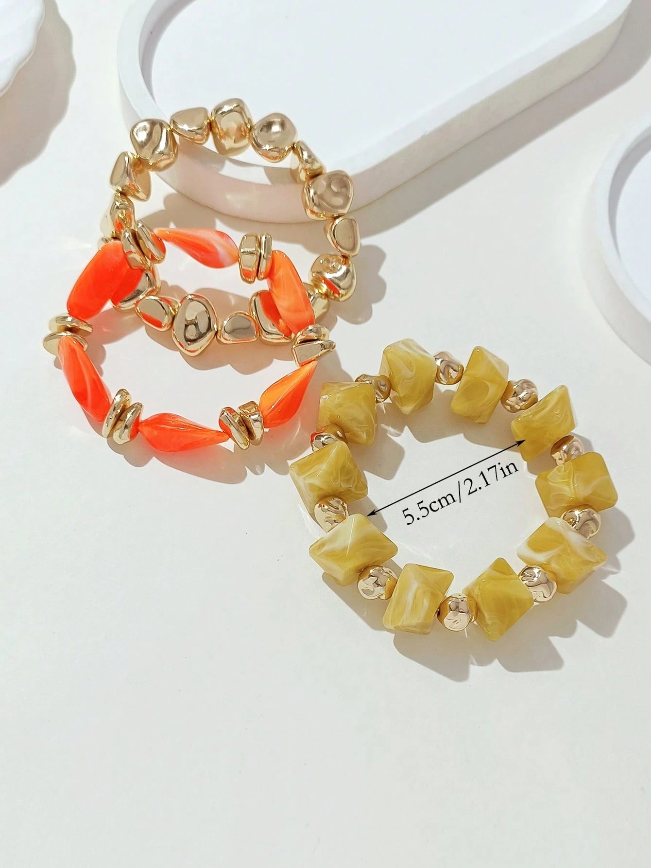LADYCOCO 3pcs Vintage Thick Chunky Acrylic Beaded Multilayer Bracelet, Transformable Gold Chip Bracelet, Suitable For Women, Couples, Party, Daily Wear
