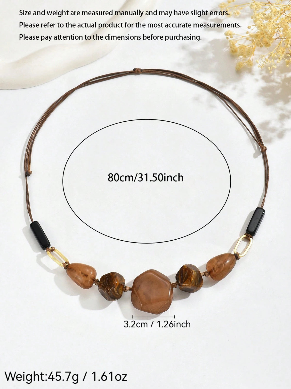 1pc Bohemian Exaggerated Fashion Asymmetrical Resin Stone Rope Necklace, Suitable For Women's Daily And Party Wear