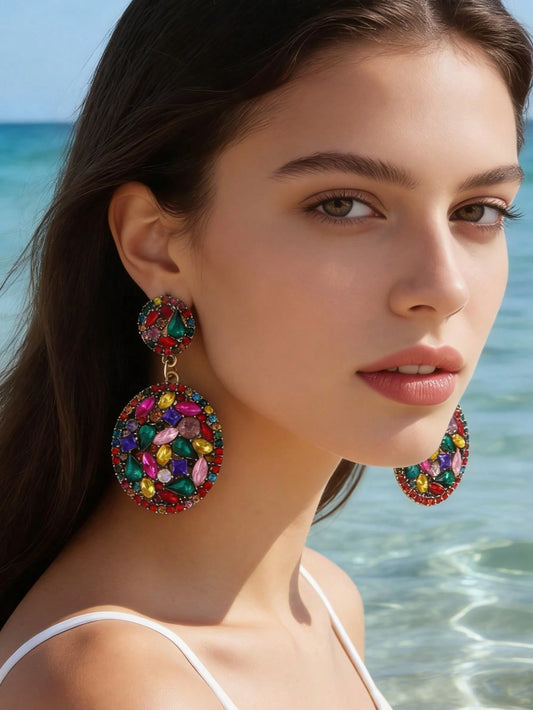 imoli Random Color Rhinestone Oval Drop Earrings
