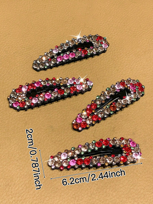 2/4/6/8/10/12 piezas Pinzas de pelo de lujo con strass de colores para mujer, pinzas BB, pinzas para flequillo, pinzas laterales, estilo vintage elegante, accesorios para el cabello de mujer, adecuados para uso diario casual, salidas, compras, fiestas, citas.