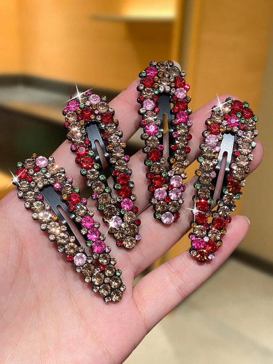 2/4/6/8/10/12pcs Women's Luxury Colorful Rhinestone Hair Clips, BB Clips, Bangs Clips, Side Clips, Vintage Elegant Style, Women's Hair Accessories, Suitable For Daily Casual, Outing, Shopping, Party, Dating.