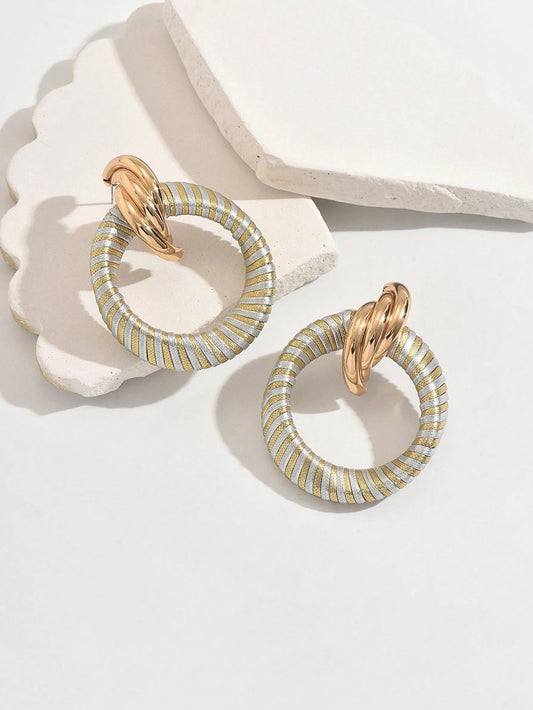 New Arrival PU Wrapped Hoop Earrings For Women, Boho Statement Earrings, Hypoallergenic Gold Plated Drop Earrings, Fashion Jewelry Gift For Her