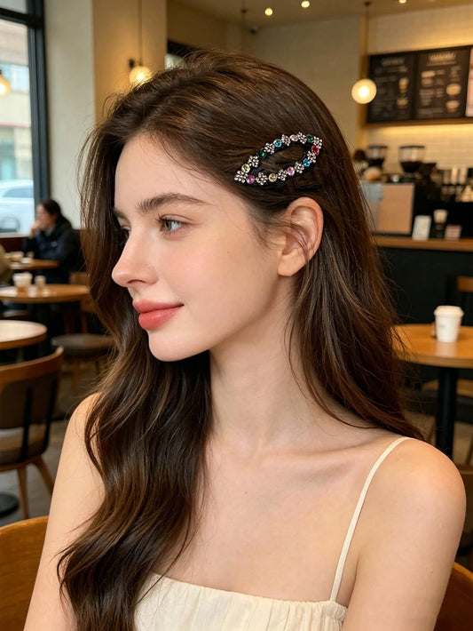 4pcs Women's Luxury Colorful Rhinestone Hair Clips, Including BB Clips, Bangs Clips, Side Clips, Vintage Elegant Style, Suitable For Daily Casual, Outing, Party, Date Wear,Hair Barrettes,Hair Claws
