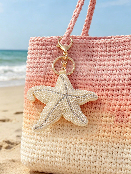 1pc Cute Beaded Starfish Bag Charm, Ocean Style Decoration, Casual Beach Holiday Accessory, Personalized Keychain, Graduation/Travel Gift For Her