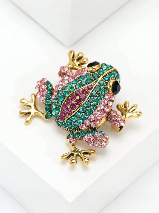 1pc Creative Personalized Rhinestone Frog Brooch, Suitable For Party, Vacation Wear, Also Suitable As A Gift For Friends