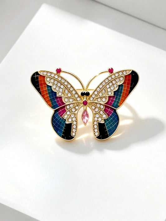 1 pieza Broche elegante con forma de mariposa decorado con brillantes rhinestones, alfiler de solapa para vestido, abrigo o suéter de mujer, accesorio