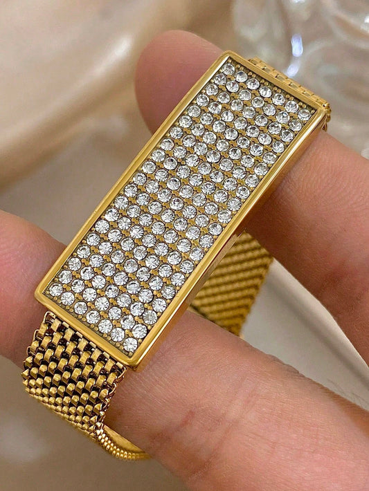 Luxury Vintage Woven Stainless Steel Zirconia and Diamond Bracelet for Women and Men, Gold Jewelry, for Parties and Daily Use, Christmas/Y2k/Halloween Gift