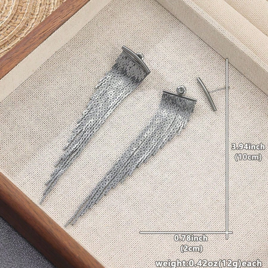 Fashionable Elegant Long Tassel Earrings, Luxurious Jewelry Accessory