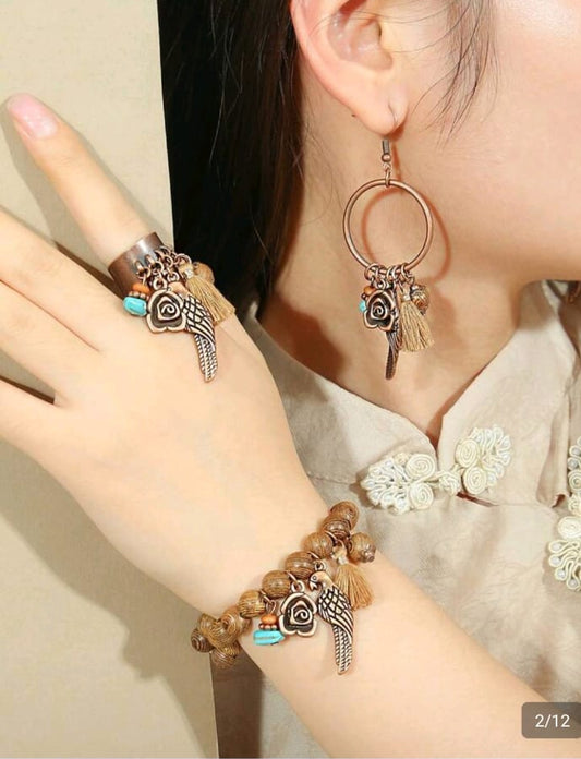SHEIN TOPHANQI 4 PCS/3PCS BOHEMIAN STYLE VINTAGE EARRING BRACELET RINGSET