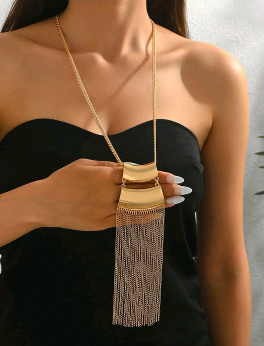 1pc Luxury Shiny Gold-Plated Tassel Long Necklace,