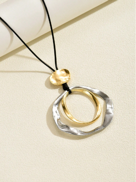 1pc Vintage Geometric Circle Pendant Long Necklace