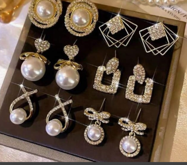 Shein 5 Pairs/Set Chic Luxury Faux Pearl Earrings