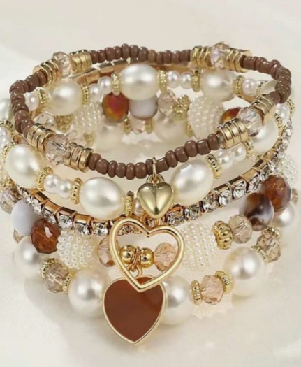 Shein 5pcs Pearl & Crystal Beaded Bracelets