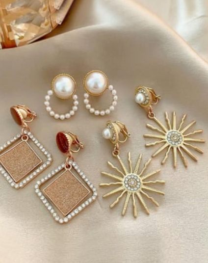 Shein 3 Pairs Clip-On Earrings, Vintage Elegant Fashion Ear Clips