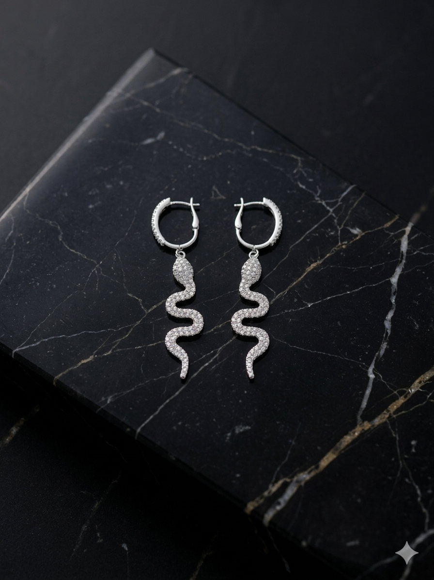 SHEIN SNAKE EARING SILVER Rhinestone Snake-Shaped Swinging Earrings For Women,