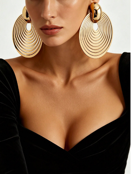 1 Pair Women's Vintage European & American Style Gold Multi-Layer Concentric Circle Large