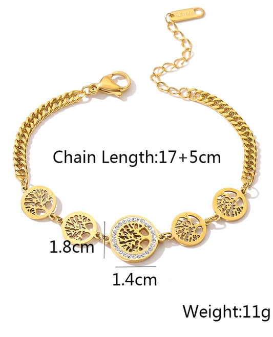 SHEIN Fashionable Stainless Steel Tree Of Life Chain Bracelet,