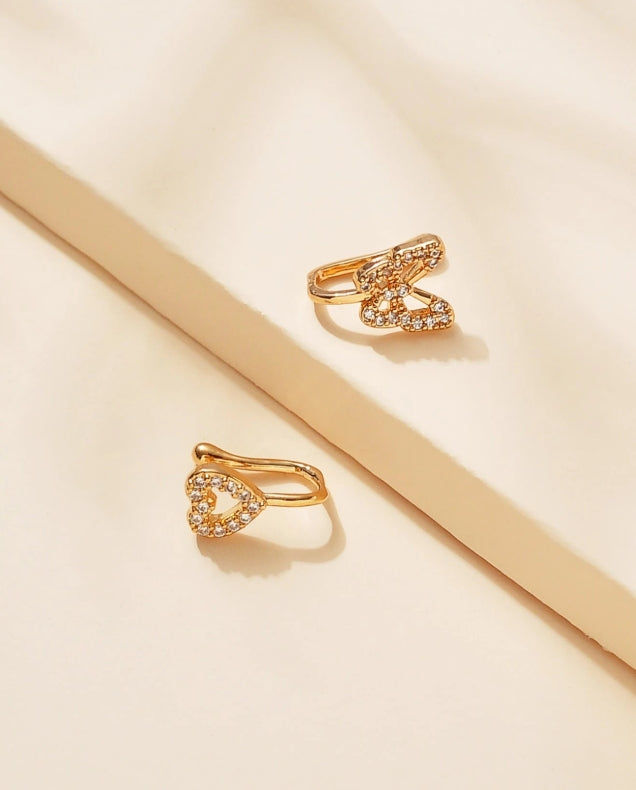 SHEIN 2pcs/set Rhinestone Butterfly Decor Nose Cuff Unisex Fashion Punk Body Piercing Jewelry Copper Jewelry