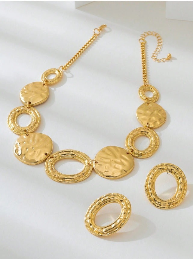SHEIN New Fashion Metal Style Earrings And Necklace Jewelry Set, Gold Color, Stylish Autumn/Winter Accessories