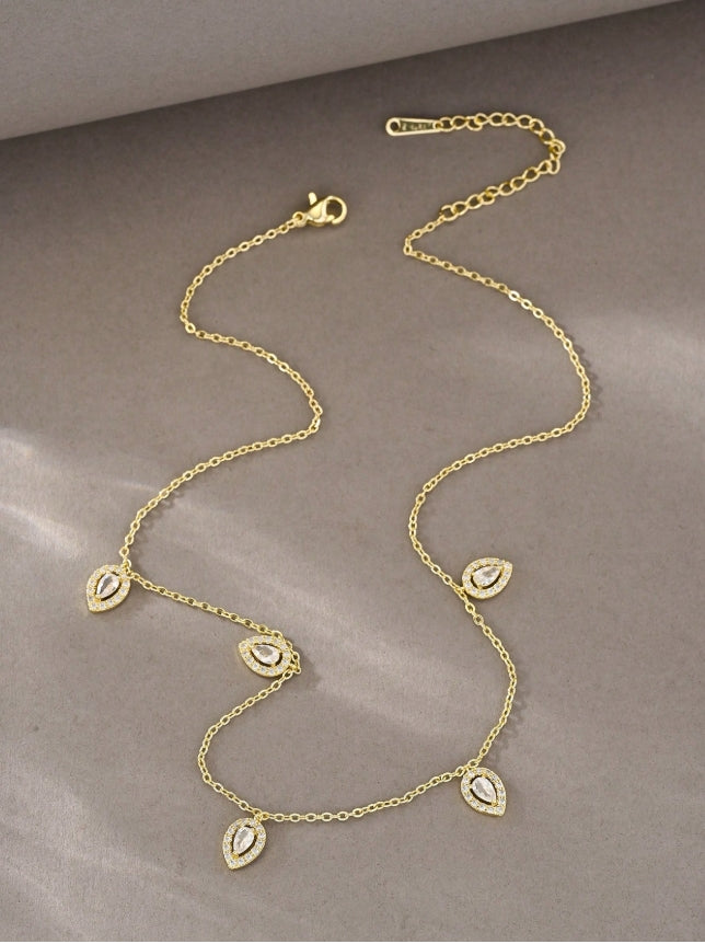 SHEIN Gold-Tone Necklace, Teardrop Cubic Zirconia Copper Plated Necklace