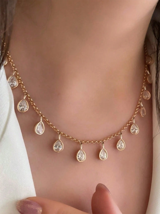SHEIN 1pc Lightweight Luxurious Elegant Teardrop Zirconia Necklace For Women