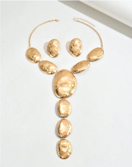 SHEIN 3pcs Exaggerated Metal Y-Shaped Necklace + Earrings Jewelry Set For Women