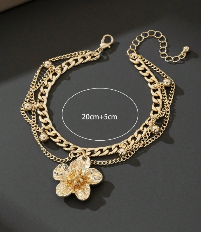 Shein 1pc Vacation Style Line & Tassel Golden Flower Pendant Multilayers