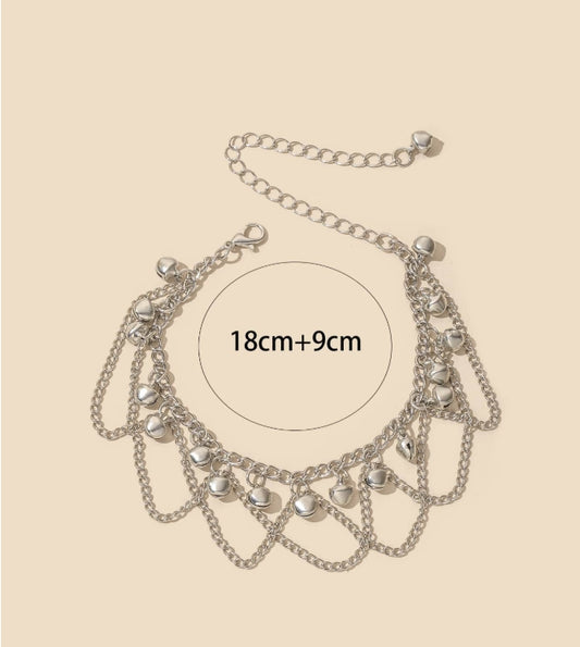 SHEIN 1pc Europe And America Style Metal Layered Chain Anklet With Bell Pendant Design