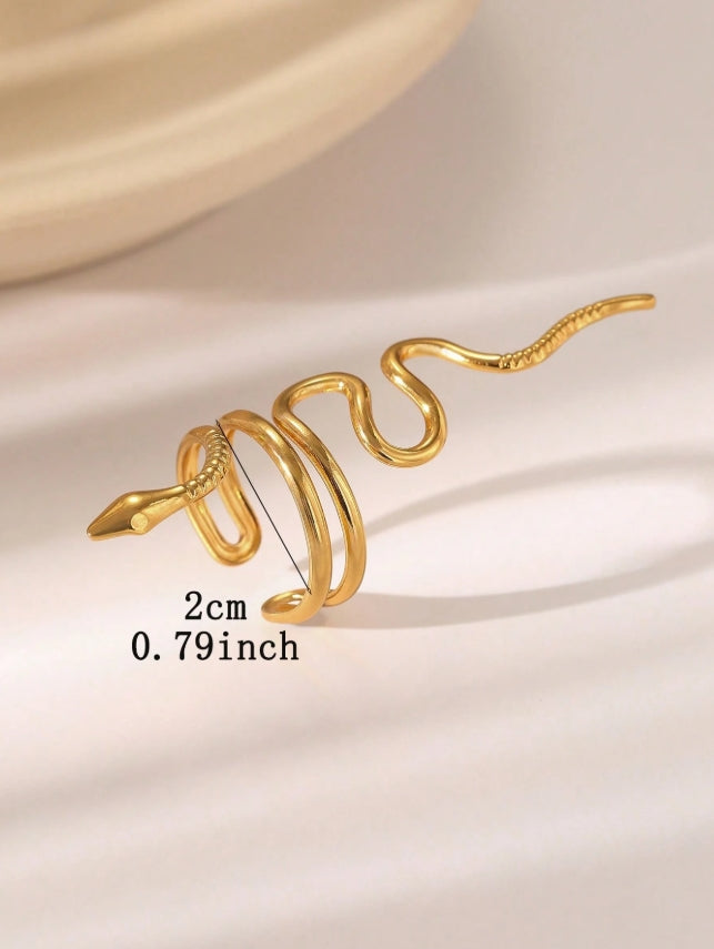 shein 1pc Women's Stainless Steel 18K Gold Vintage Exaggerated Snake-Shaped Open Ring,