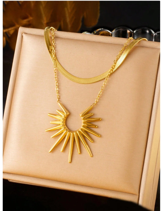 SHEIN 1pc Vintage Stainless Steel Double Layer Sunflower Dramatic Choker Necklace For Women