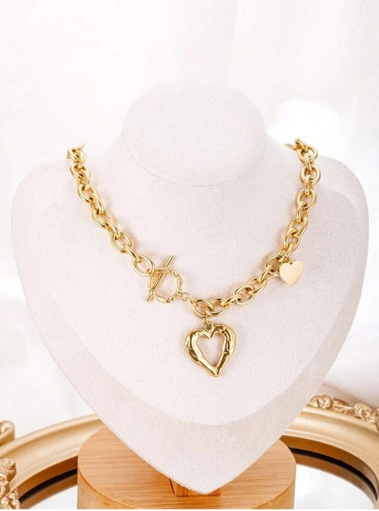 SHEIN 1pc Marka French Style Ins Stainless Steel Hollow Heart OT Clasp Love Necklace For Women
