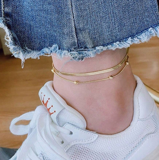 SHEIN 316L Stainless Steel Gold Plated Double Layer Anklet, Women Girls New Waterproof Jewelry Gift Party