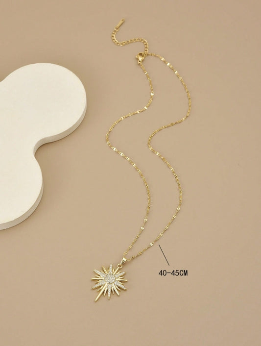 SHEIN 1pc Fashionable Stainless Steel Star, Sunflower & Snowflake Luxury Necklace For Women