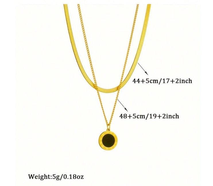 SHEIN 2pcs/Set Stainless Steel Minimalist Black Roman Coin Pendant Blade Chain Necklaces
