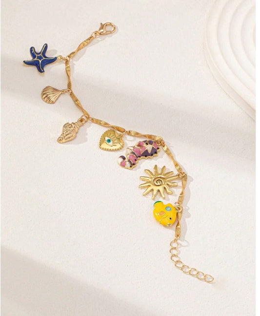 SHEIN 1pc Enamel Starfish, Seahorse, Shell Heart Charm Decor Bracelet (Women)