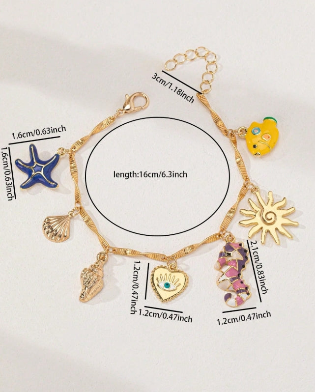 SHEIN 1pc Enamel Starfish, Seahorse, Shell Heart Charm Decor Bracelet (Women)