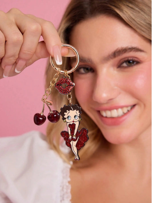 SHEIN Fashionable & Elegant 3 D Cherry Shiny Alloy Keychain Cute Cartoon Bag