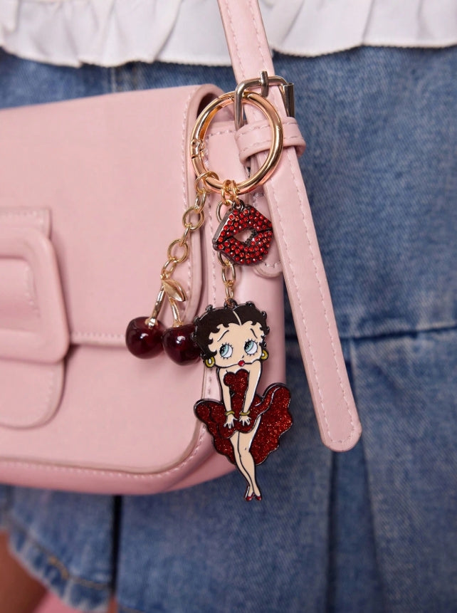 SHEIN Fashionable & Elegant 3 D Cherry Shiny Alloy Keychain Cute Cartoon Bag