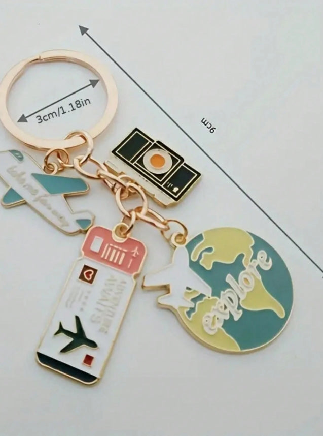 SHEIN 1pc New Enamel Airplane Globe Keychain, Fashion Travel Keychain, Box Bag Pendant